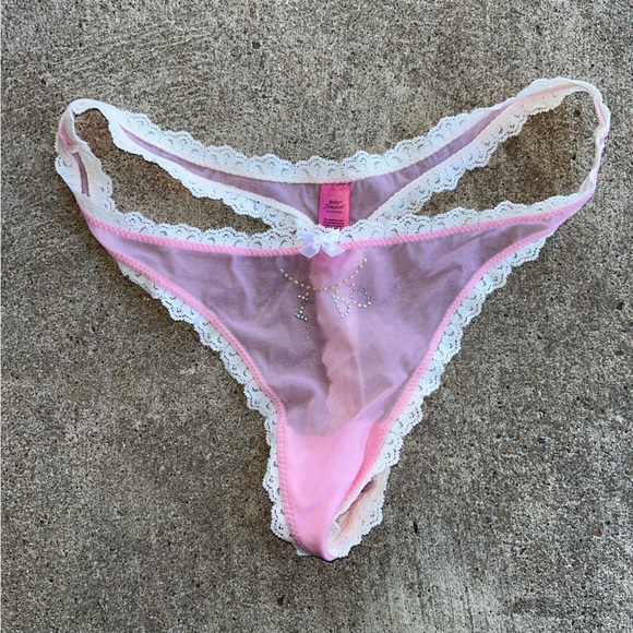 Betsey Johnson Other - Rhinestone “I Do” Bridal Thong Lace Pink M Medium Betsey Johnson Embellished